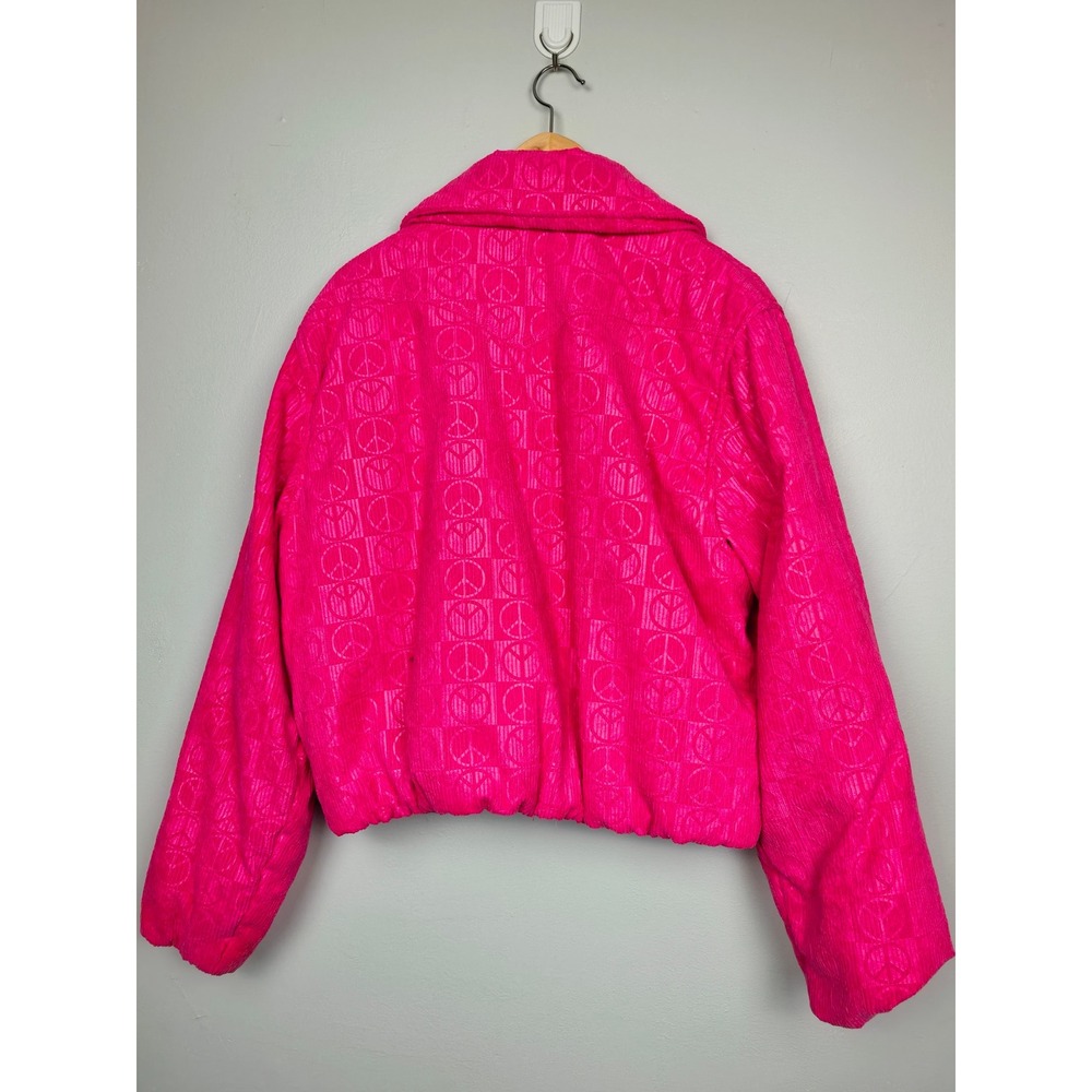 Urban Outfitters Pink Corduroy Peace Sign Quilted Crop Jacket Neon L View 2